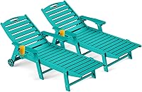 Vista 18 de Tumbona de exterior extragrande con 5 posiciones, de polietileno de alta densidad (HDPE), con ruedas y portavasos, para patio, terraza, piscina