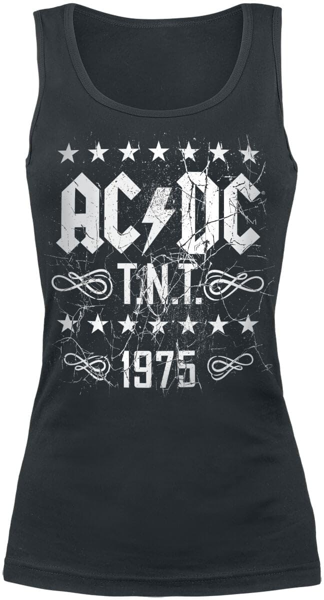 AC/DC T.N.T. 1975 Femme Top Noir 100% Coton Regular/Coupe Standard