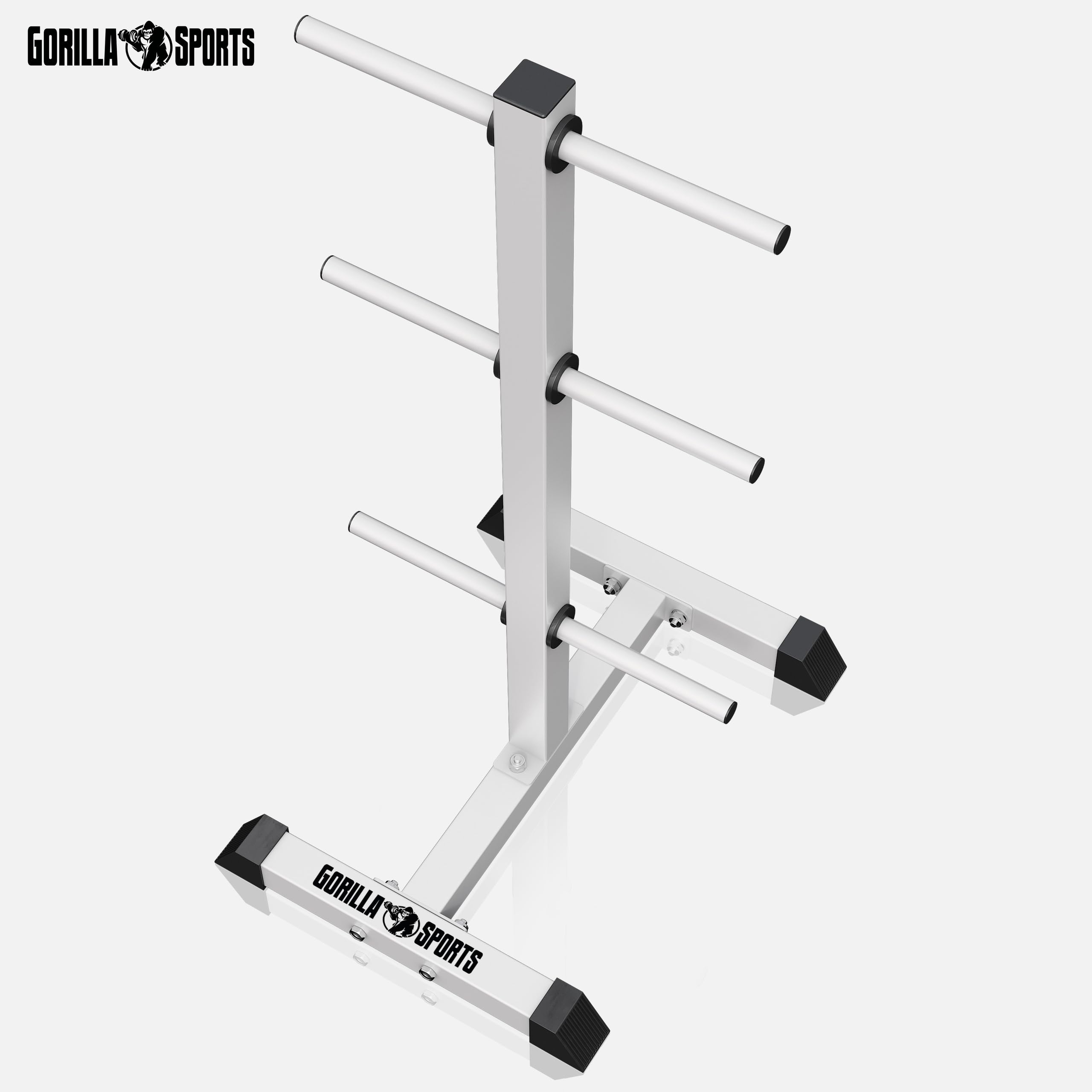Gorilla Sports® Support pour Poids - avec 6 Barres, pour Disques de Ø 30 mm, Charge Max. 200 kg, Acier, Blanc/Noir - Support pour Disques d'Haltères, Rack de Rangement Musculation, Équipement de Gym