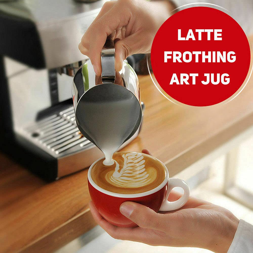Paquete de 2 jarras de espuma de leche de 900 ml, jarras de vapor de acero inoxidable para leche/café/capuchino/latte art barista, jarra de leche con bolígrafo artístico (2)