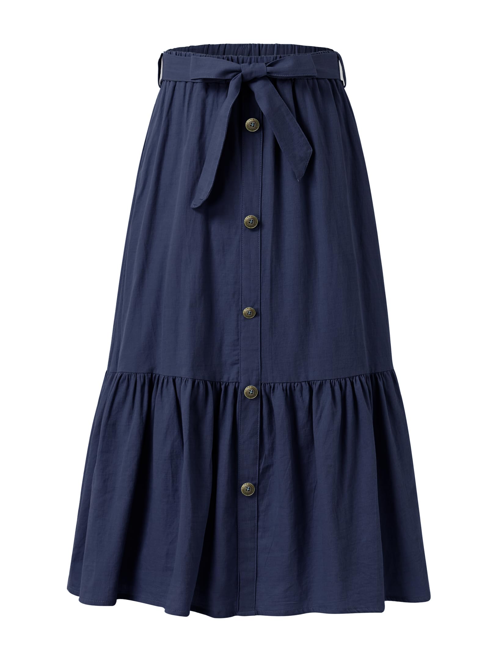 Kukume Maxi Skorts Skirt for Girls Button Front High Waisted Long Skirt with Belt Ruffled Skirts with Pocket 3-12Years