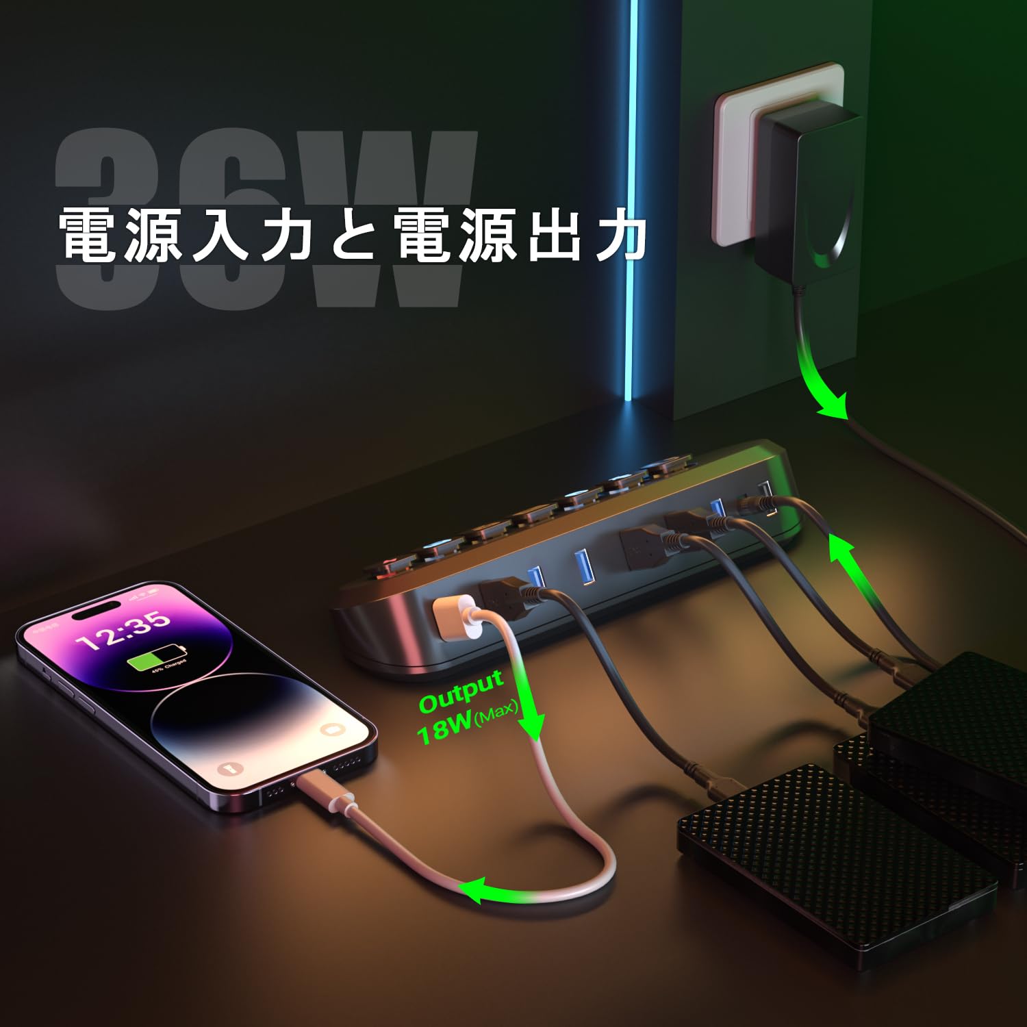 atolla USB 3.0 ハブ 電源付き 6ポート + 急速充電ポート