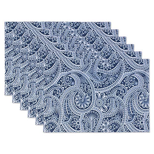 DII Paisley Outdoor Tabletop Collection, Water Resistant, Placemats (Set of 6), Blue