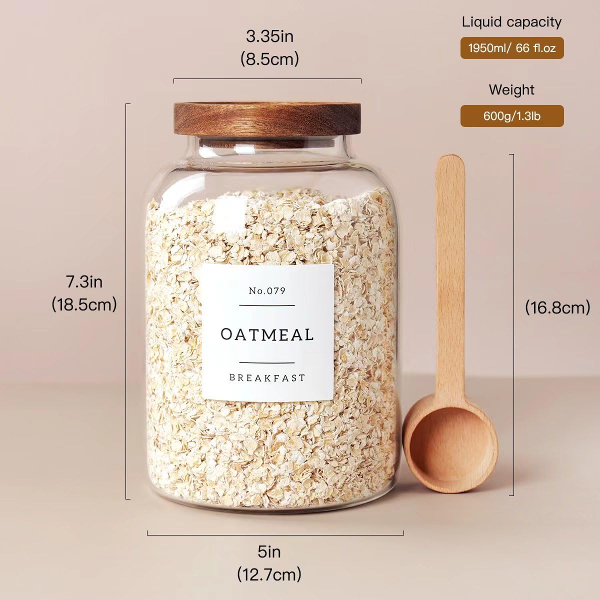 2 PCS Large Glass Jar with Airtight Lid, Glass Food Storage Jars for Tea,Spice,Cereal, Egg,Flour,Coffee and More(70 FL OZ/2000 ml) - Image 2