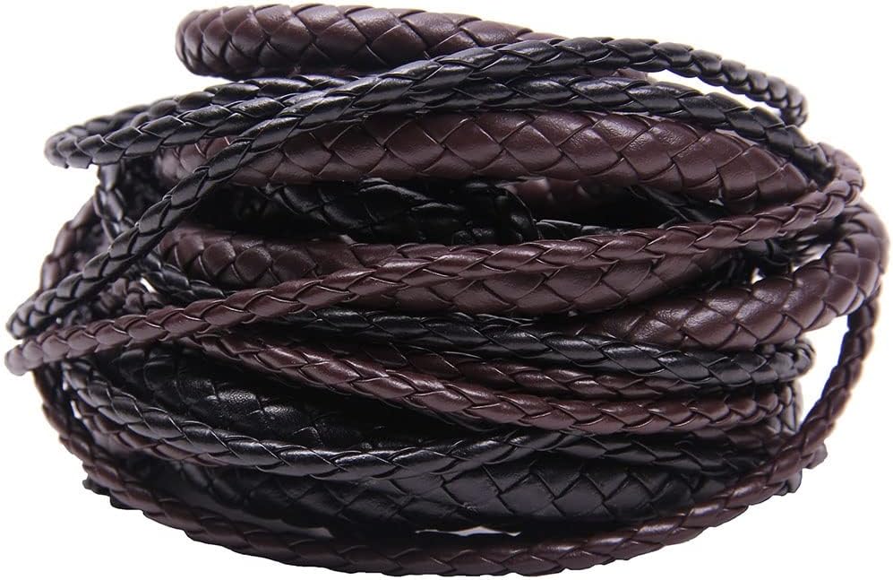 3/4/5/6/8/10/12mm Round Leather Cord String DIY Necklace Bracelet Making Finding Black Brown Braided PU Rope Jewelry Accessories, 1pcs (Color : Black, Size : 10mm 5m)