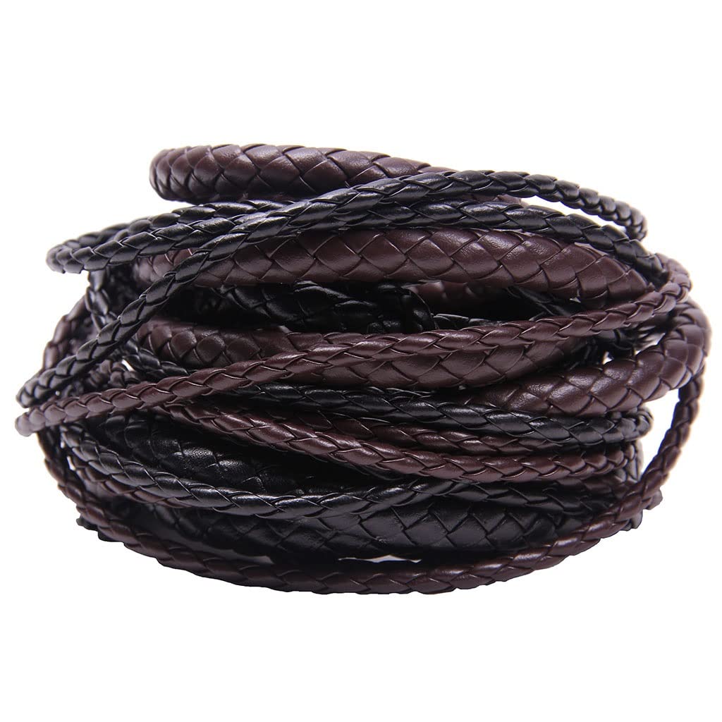 Skórzany sznurek 3/4/5/6/8/10/12mm okrągły pleciony do tworzenia bransoletek DIY naszyjnik, 1 szt | Black,3mm 5m