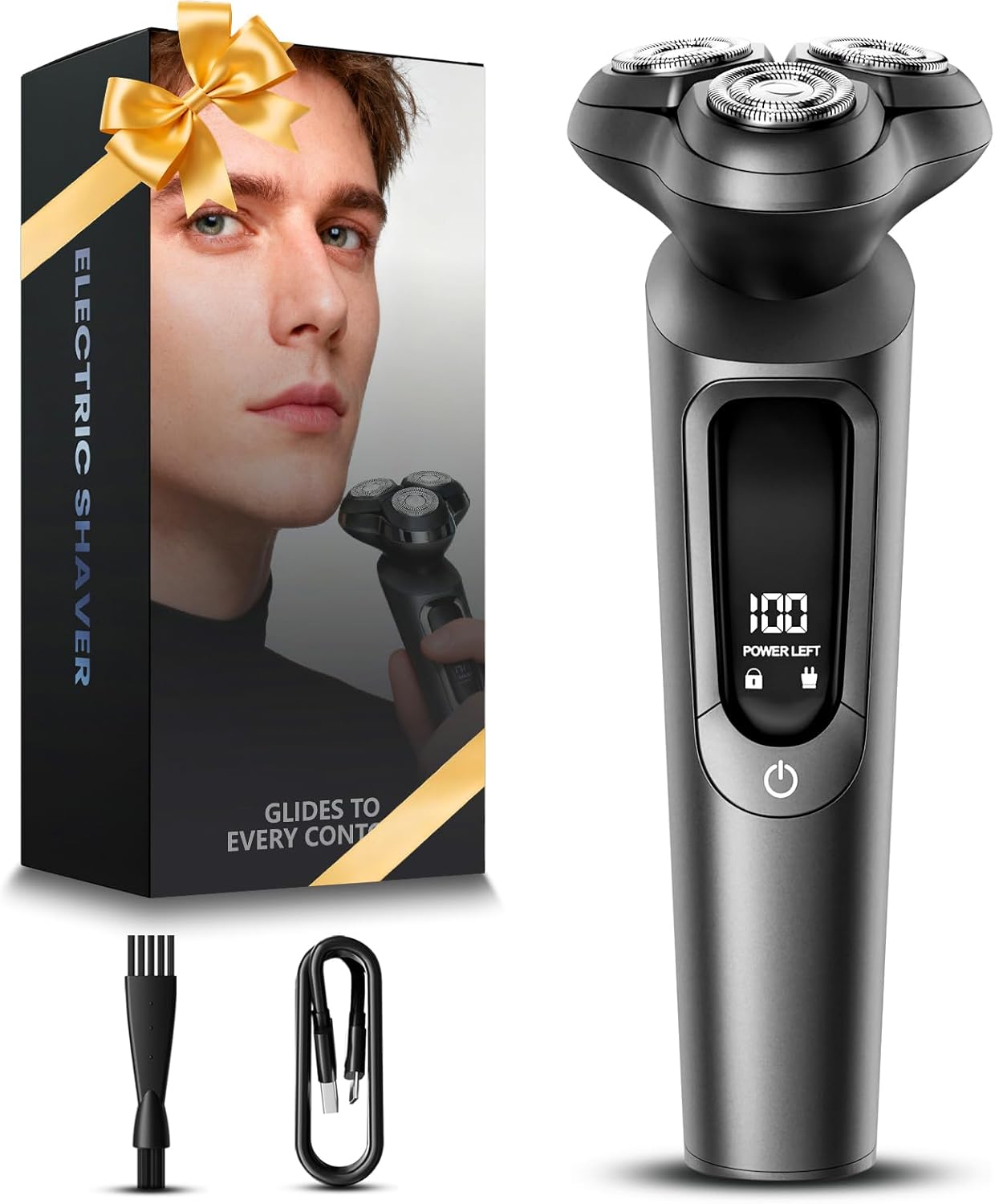 Electric Razor for Men, IPX8 Waterproof with Type-C Quick Charge, 3D Flex Blades & Pop-Up Trimmer, 60min Runtime, Travel Lock, Wet & Dry Shave,Slate Gray