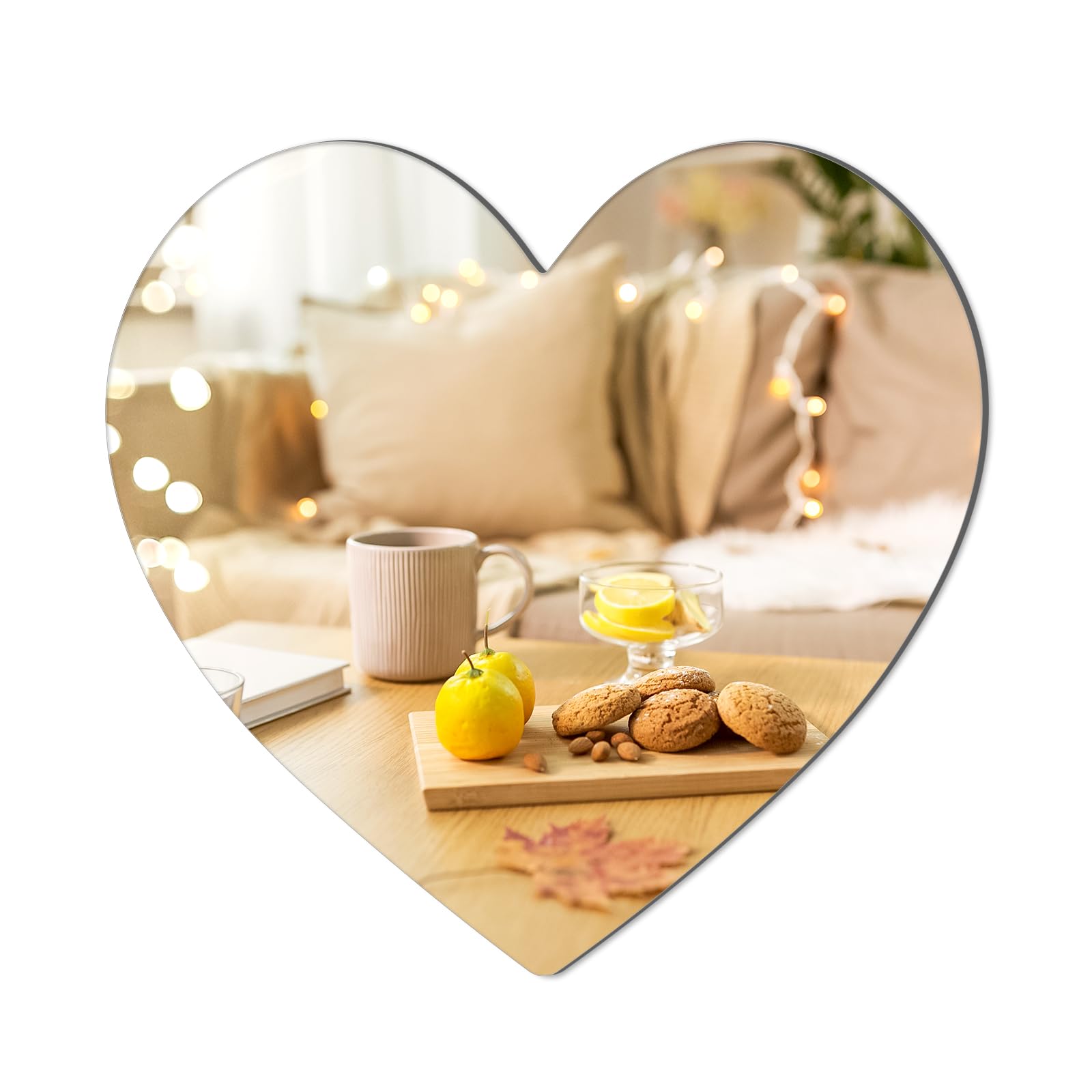 QEEYON Self-Adhesive Mirror 2mm Thickened Acrylic Mirror Tiles Wall Mirror Heart 24 x 21.5cm Flexible Mirror Sheets Non-Glass Mirrors for Bathroom, Bedroom, Door etc
