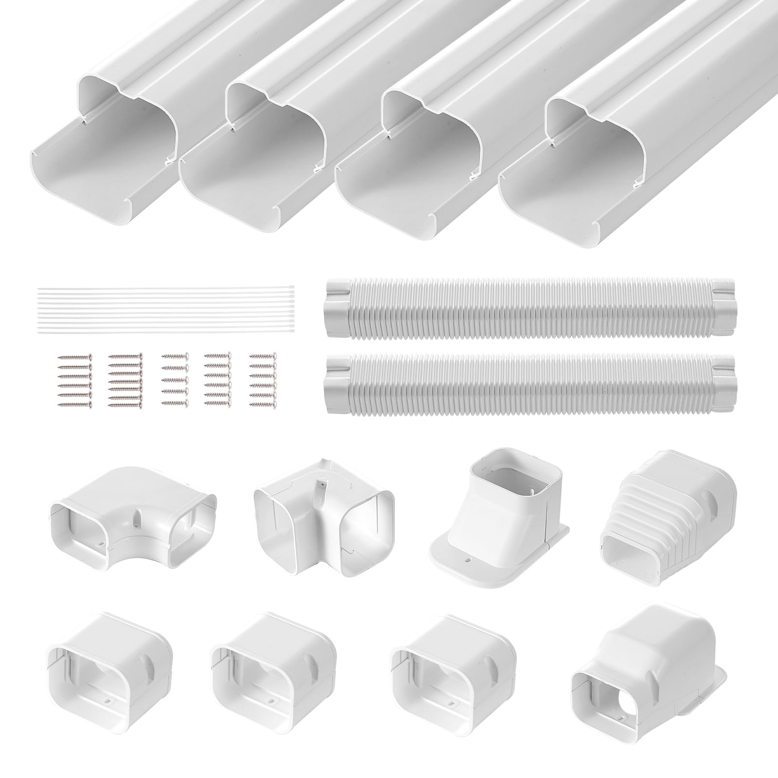 VEVOR Cubierta de Línea Dividida Ancho de 75 mm Largo de 5350 mm Cubierta Decorativa de PVC para Conductos de Aire Acondicionado con 4 Conductos Rectos Pintable para Bombas de Calor, Color de Blanco