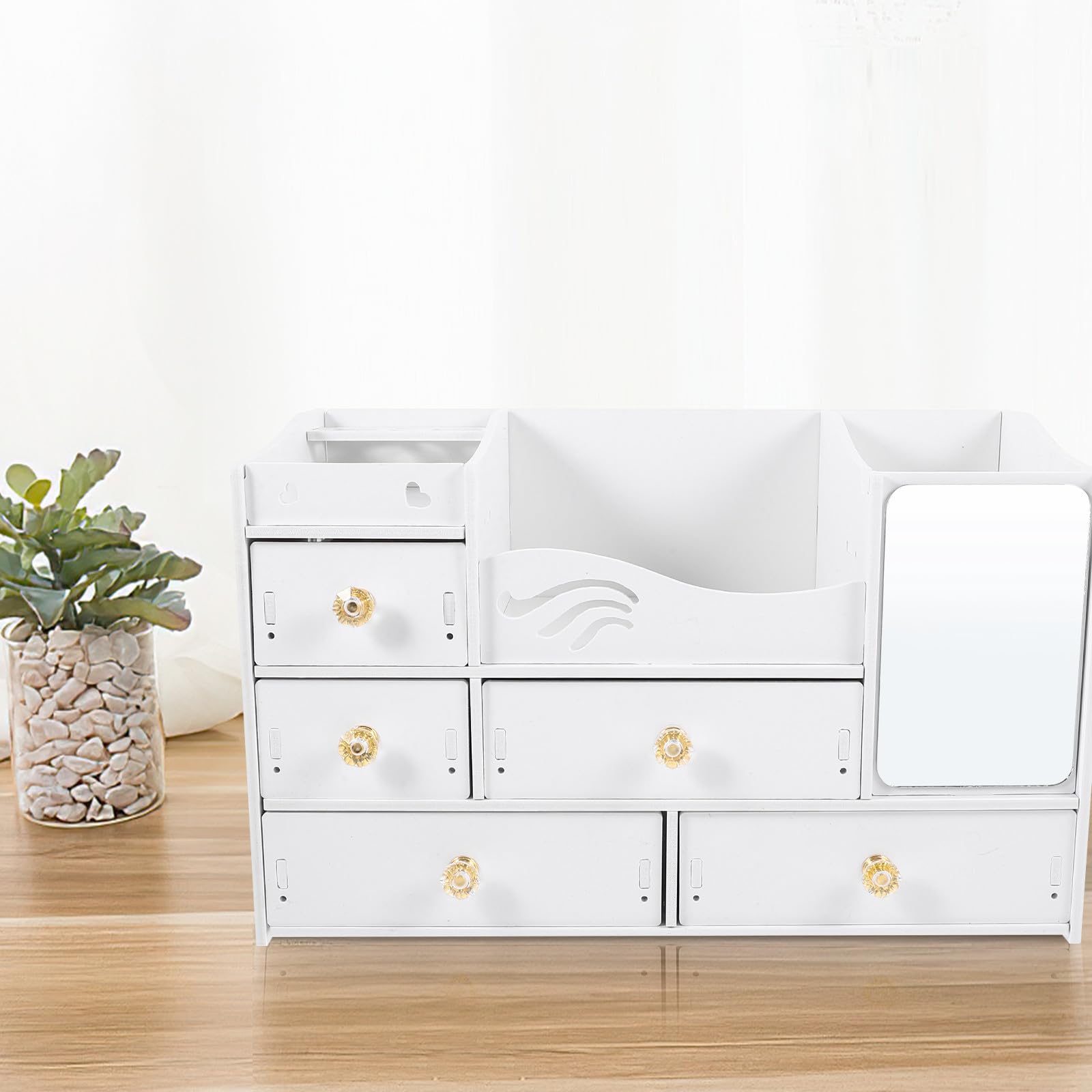 Organizer da Tavolo Bianco con Cassetti, Grande Capienza | Pvc e Pannello Legno-plastica, Uso Desktop con Suddivisione Interna, Stile Semplice Decorativo