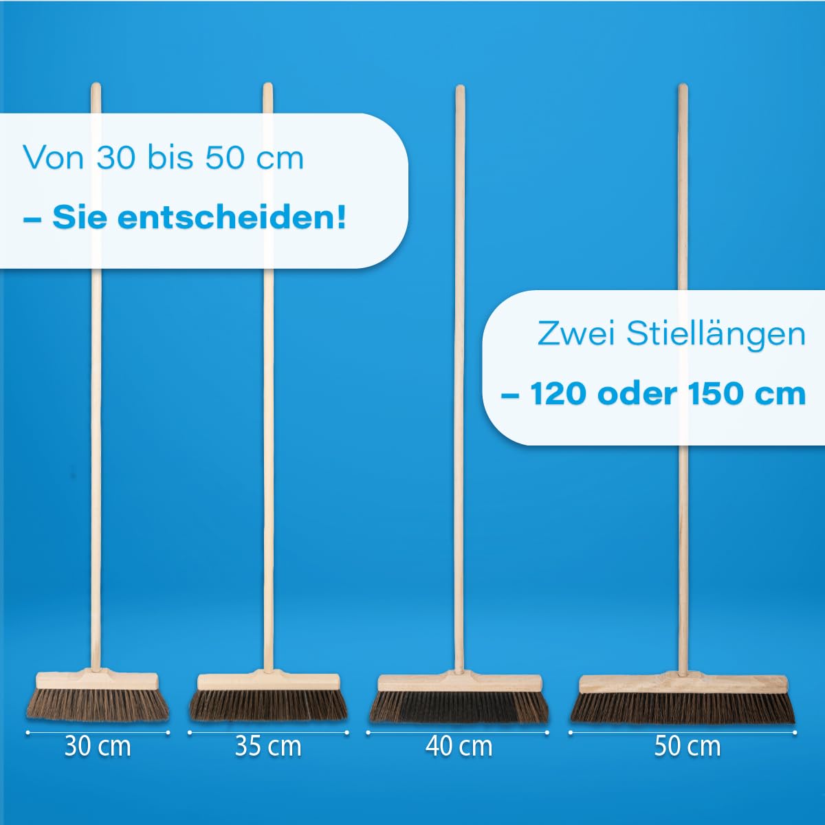 Holzbesen 40 cm mit 150 cm Buchenholzstiel – Kehrbesen mit 22 mm Gewinde, lackiertem Besenkopf & weichen PET-Borsten