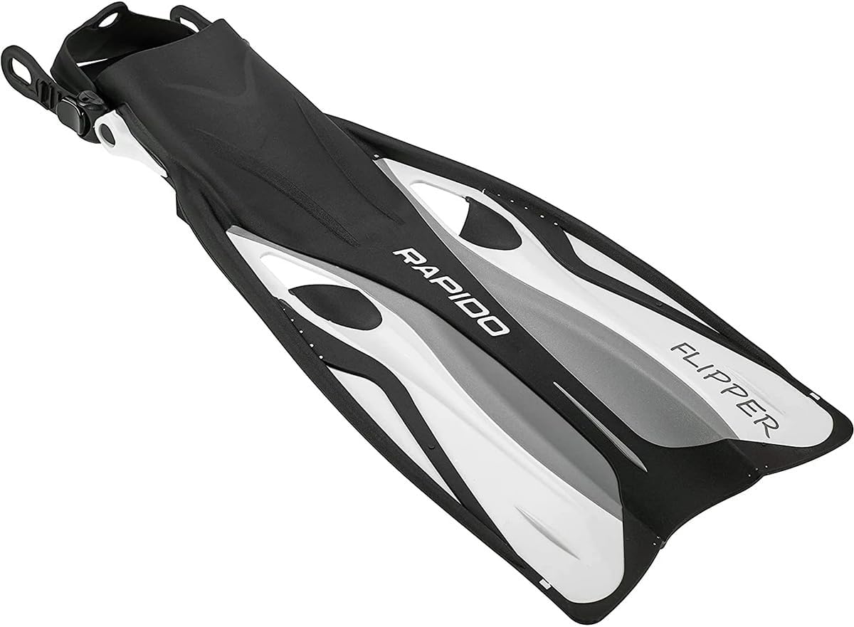 Rapido Boutique Collection Flipper Open Heel Adjustable Snorkel Fin with Snorkeling Gear Carry Bag, Easy Packing and Traveling Snorkeling Swim Fins for Men and Women