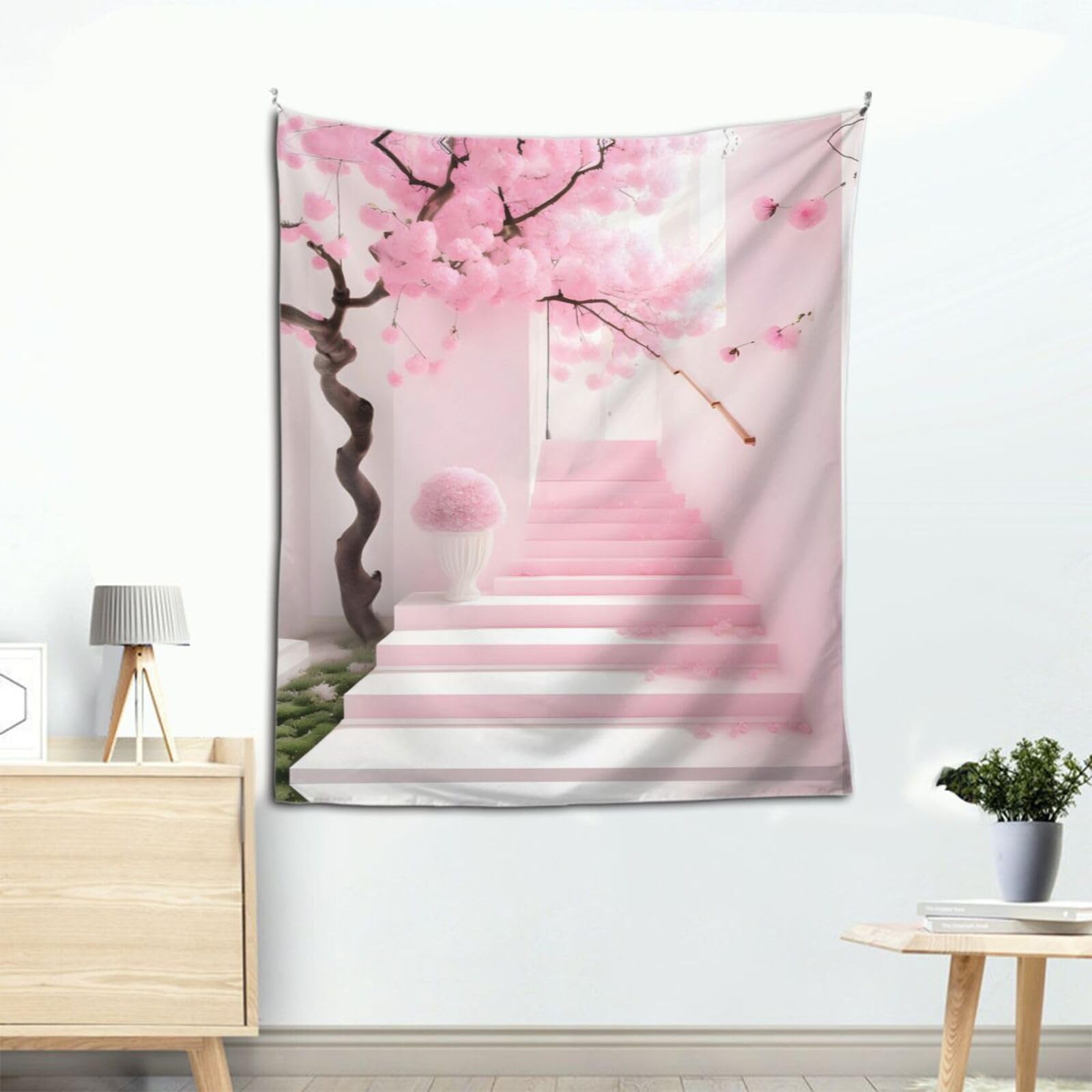 Amazon.com: MaLuaN Pink cherry blossom staircase Printed Tapestry