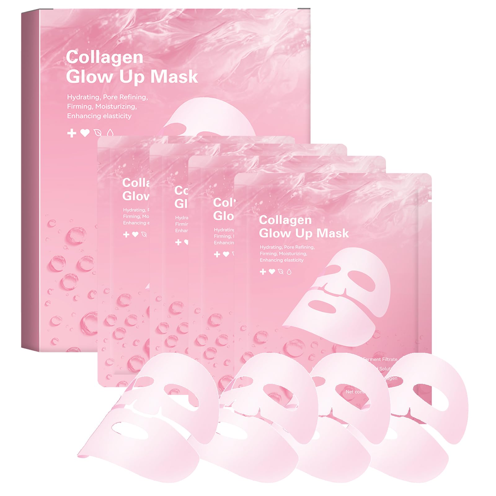 Bio-Collagen Real Deep Mask, Collagen Face Mask Overnight, Collagen Glow Up Firm Skin Deep Hydrating Masks for Pore Minimization - Glow like Glass Skin,4 Pack