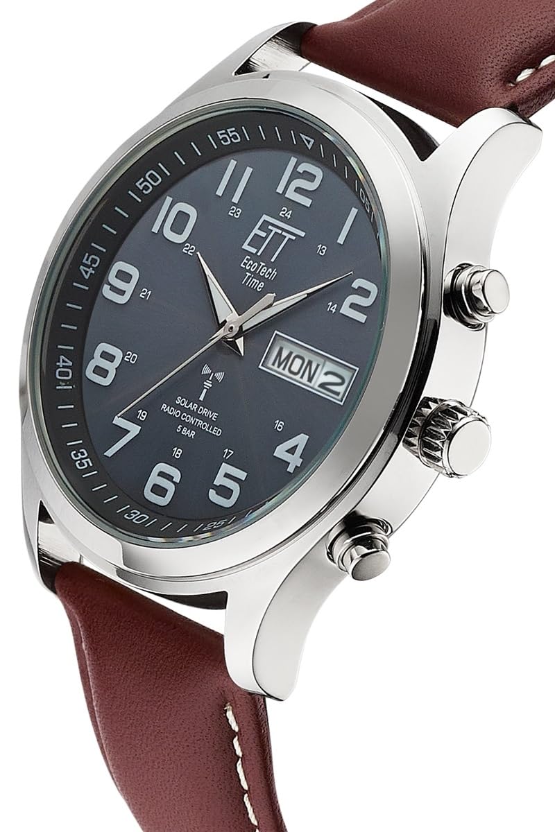 ETT Eco Tech Time Funk Solar Herren Uhr Analog mit Leder Armband EGS-11251-22L