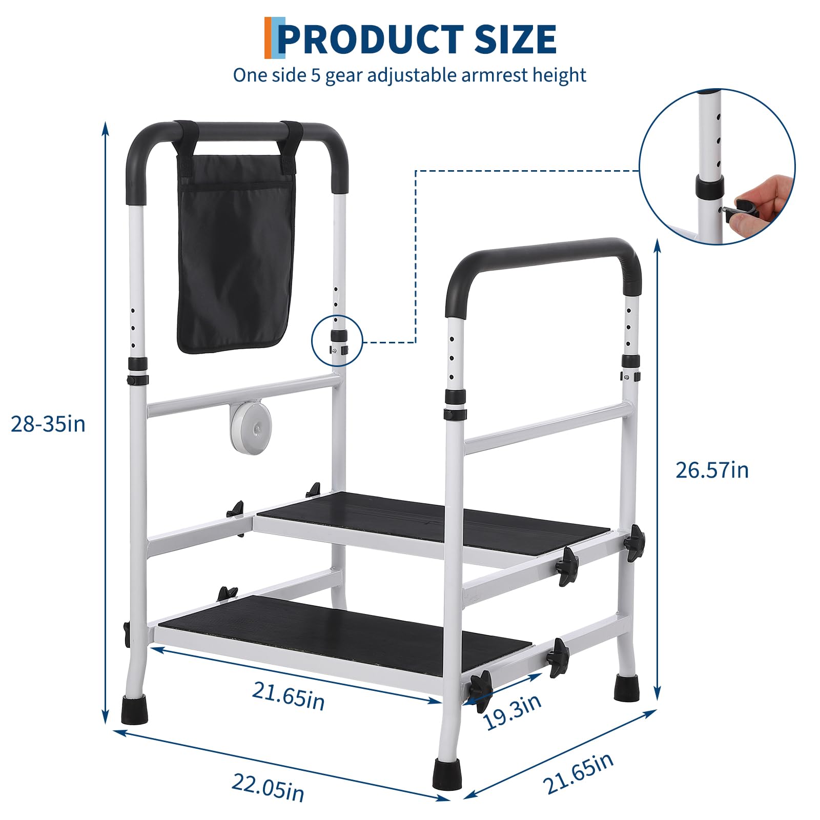 GarveeHome Robuster 2-Stufen Stahltritt Mit Verstellbarem Rutschfestem Geländer, 204 kg Tragfähigkeit, Bettnahe Mobilitätshilfe Für Senioren, ältere Oder Behinderte Personen, Schlafzimmer, Bad Küc