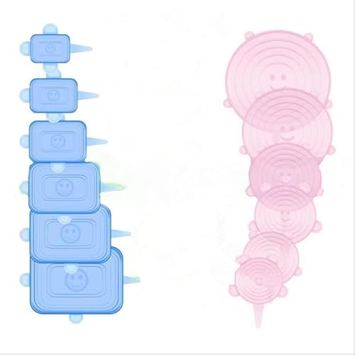 HengDu Tapas elásticas de silicona, tapas de tazón de silicona, paquete de 12 tapas de silicona reutilizables para contenedores de alimentos, aptas