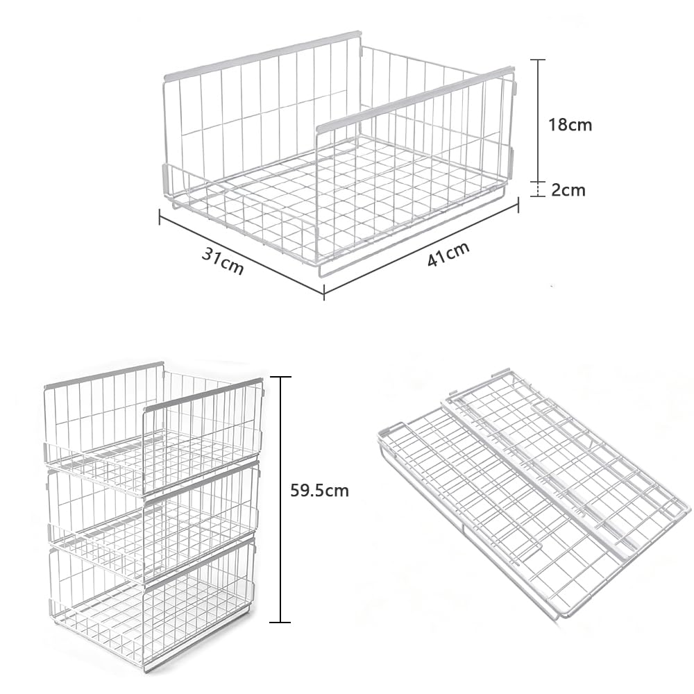 3 pezzi Contenitore impilabile per guardaroba, organizzatore per guardaroba, cestini per cassetti, sistema di organizzazione per cassetti, armadio pieghevole per casa e cucina Bianco