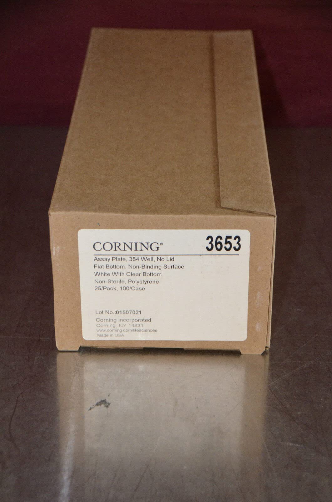Corning 3653 Poly Flat Bottom 384 Well Microplate Without Lid 112µLCase of 100