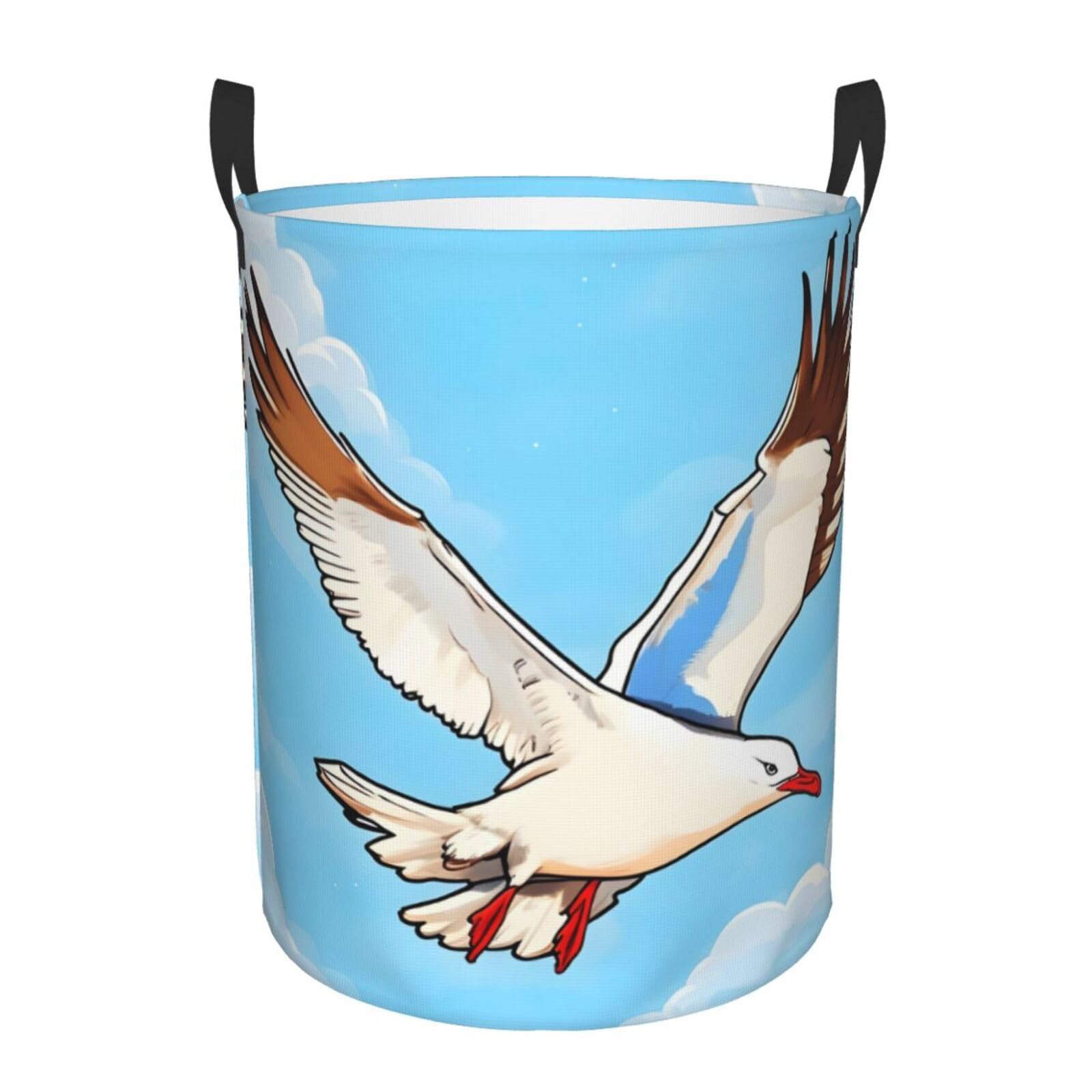 M Collapsible Flying Seagulls Print Circular Hamper Round