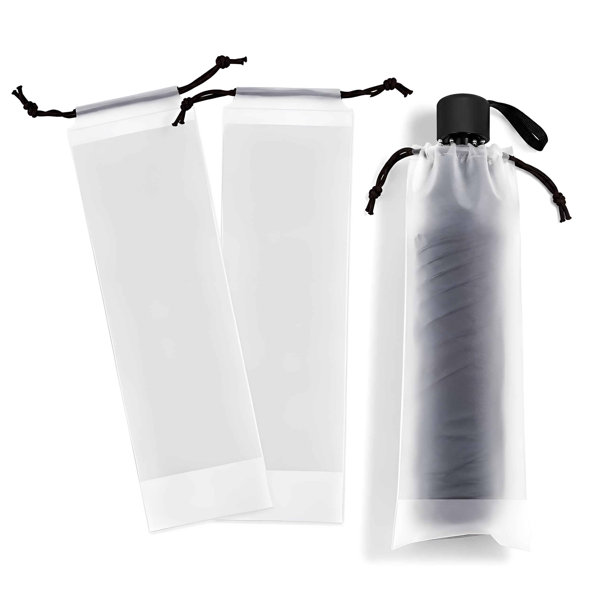 akshify 2 Pcs Drawstring Umbrella Bags Lightweight Transparent Sleeves for Travel Outdoor Activities Design for Folding Umbrellas Leak Portable Reuseble Storage Bag-picture-1
