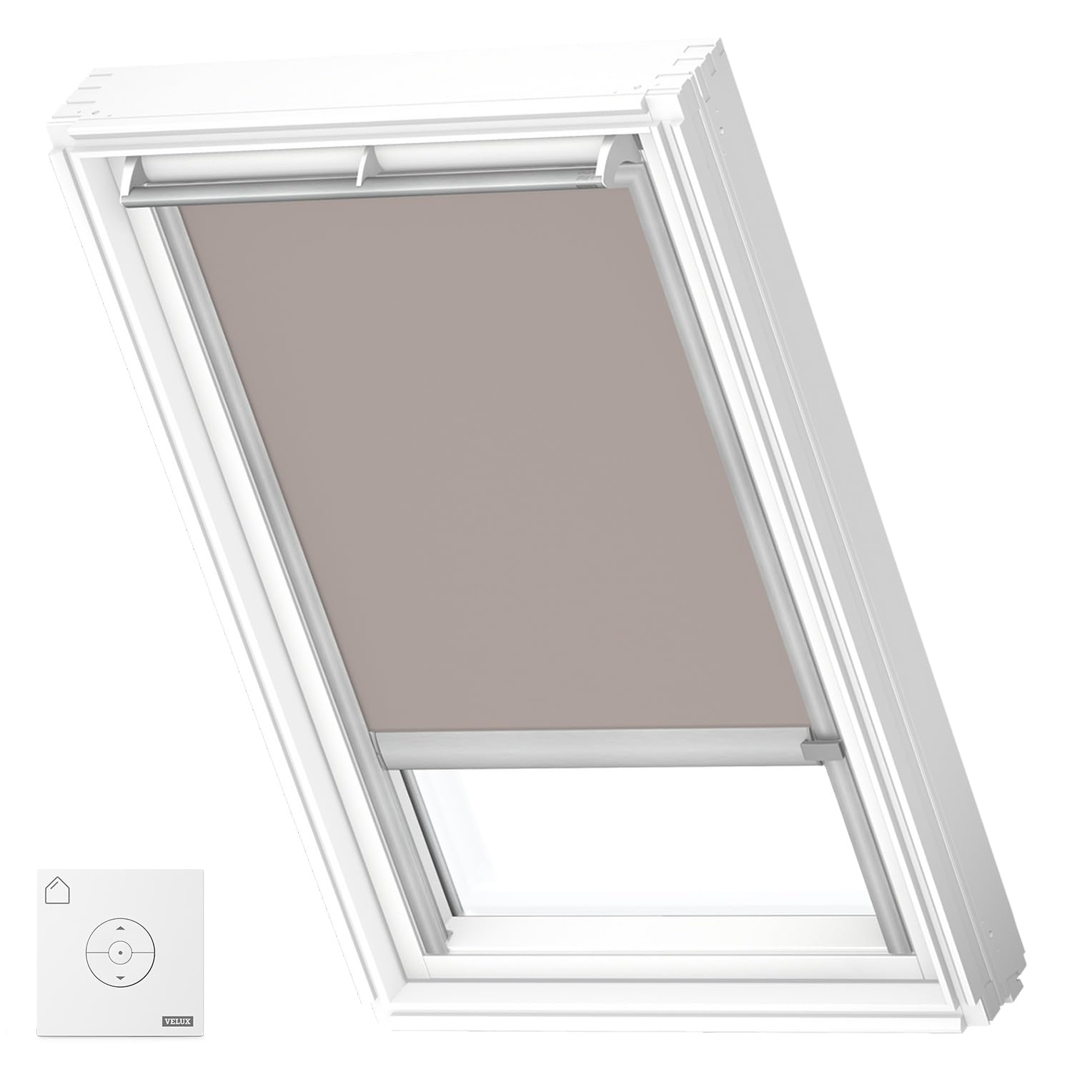 VELUX Original Solar Powered Blackout Roller Blind (DSL), Silver Frame, C02, Light Taupe