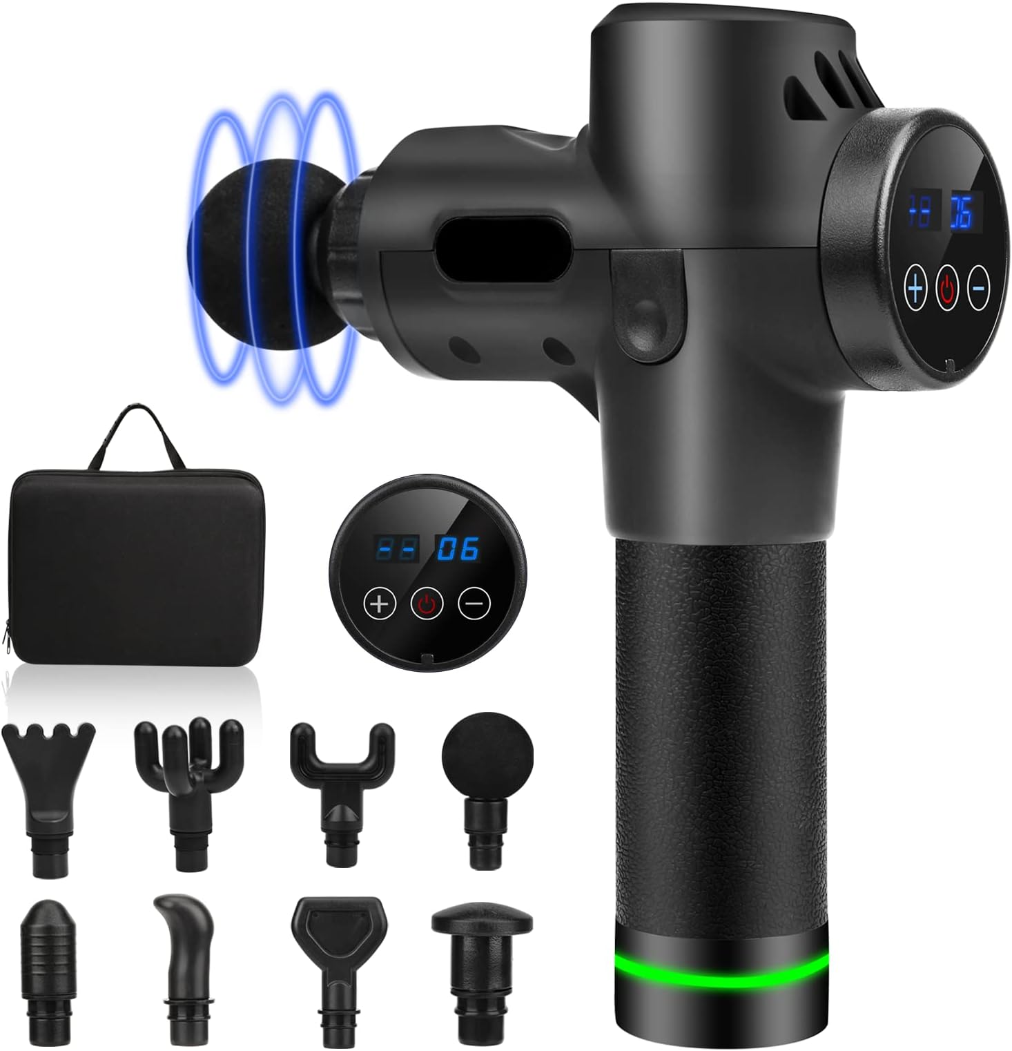 Massage Gun, Deep Tissue Percussion Muscle Massager with 20 Speeds, 8 Heads, LCD Display, Carrying Case, Super Quiet Handheld Electric Body Massager for Muscle Soreness Relief