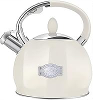 Vista 1 de Hervidor de té para estufa de inducción, teteras silbantes 2.64 cuartos, teteras retro de acero inoxidable grado alimenticio con mango de toque Crema