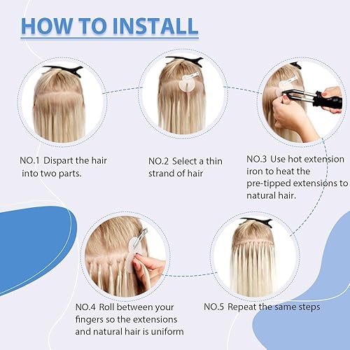 Miniatura 7 de Extensiones de cabello humano con punta en I plateada, preunido, punta de palo de fusión fría, pieza de cabello Remy real para mujeres, queratina