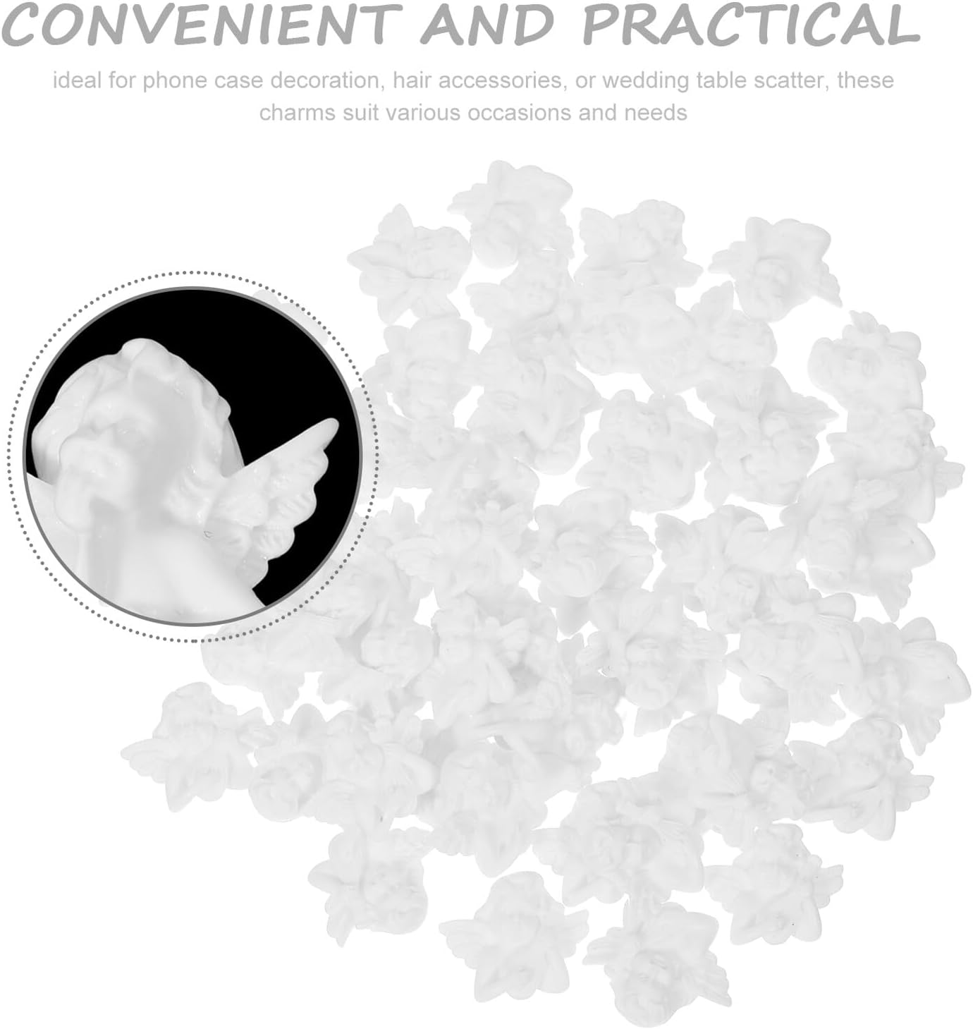 JOINPAYA 100pcs White Baroque Cherub Resin Charms for DIY Crafts and Phone Case Embellishments, Mini Flatback Cherub Decorations for Scrapbooking and Jewelry Making