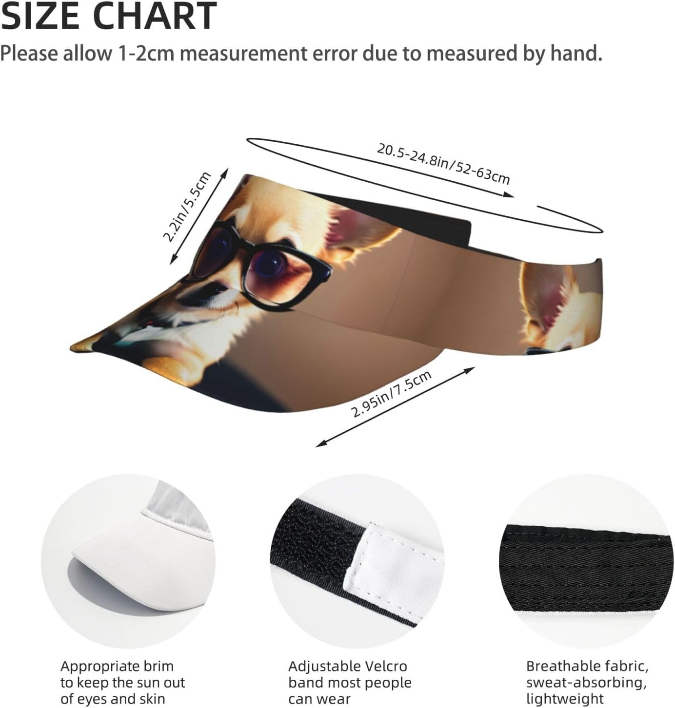 Chihuahua Dog Glasses Print Sport Sun Visor Hats Adjustable Empty Top Baseball Cap Ball Caps Sun Hat for Women and Men Black