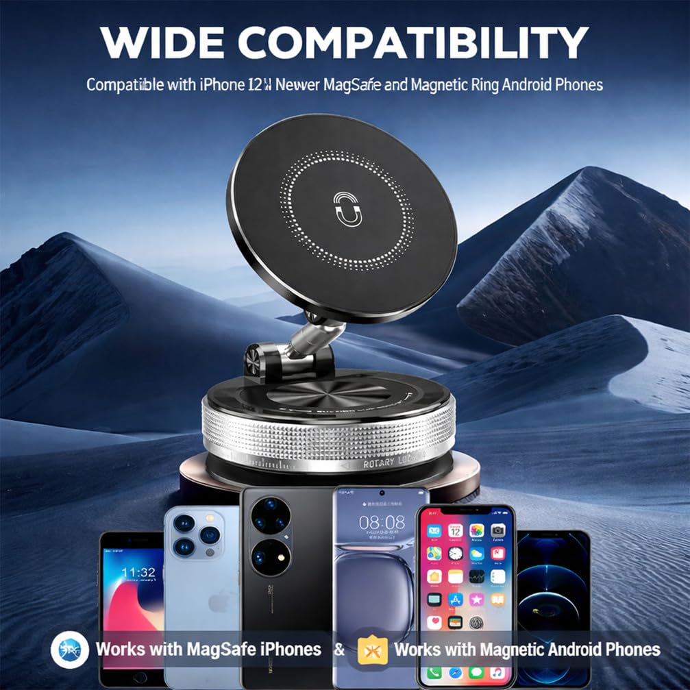 Soporte Magnético para Móvil de Coche, Soporte con Ventosa para Salpicadero y Parabrisas, Ajustable 360 Grados, para iPhone 17 16 15 Samsung Android