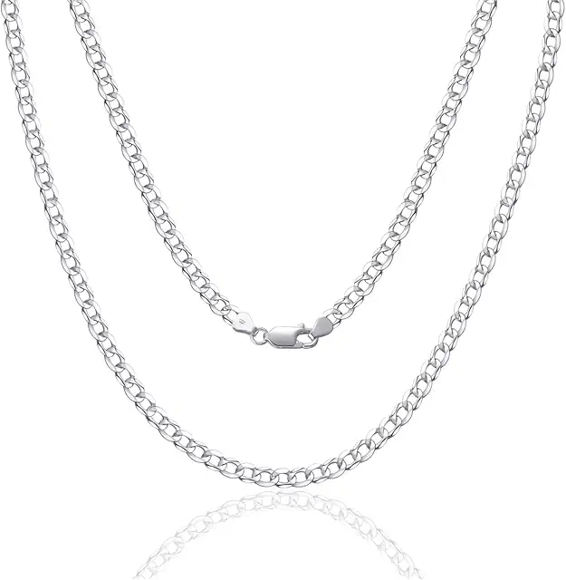 Collier en argent sterling 925 pour homme et femme - Chaîne gourmette 4 mm, 50.8 cm
