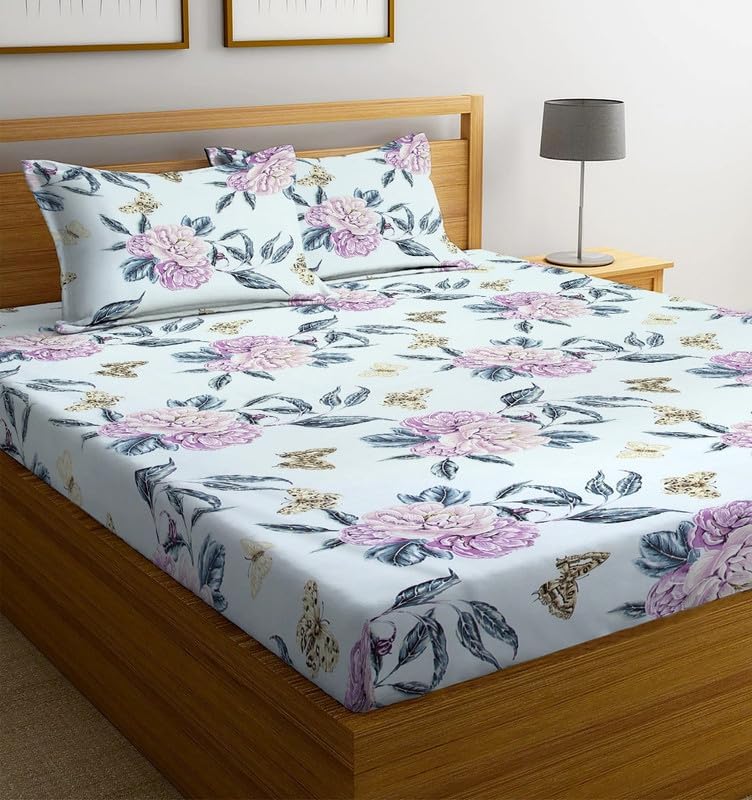 SHOMES Premium Cotton Flat Double Bedsheets with 2 King Size Pillow Covers | Double Bed Breathable | Wrinklefree | Ultrasoft 220 TC Supersoft | 90x90 Inches, 7X7.5 Feet | Floral, Light Blue Butterfly (B0CNSZY4CV) Amazon Price History, Amazon Price Tracker
