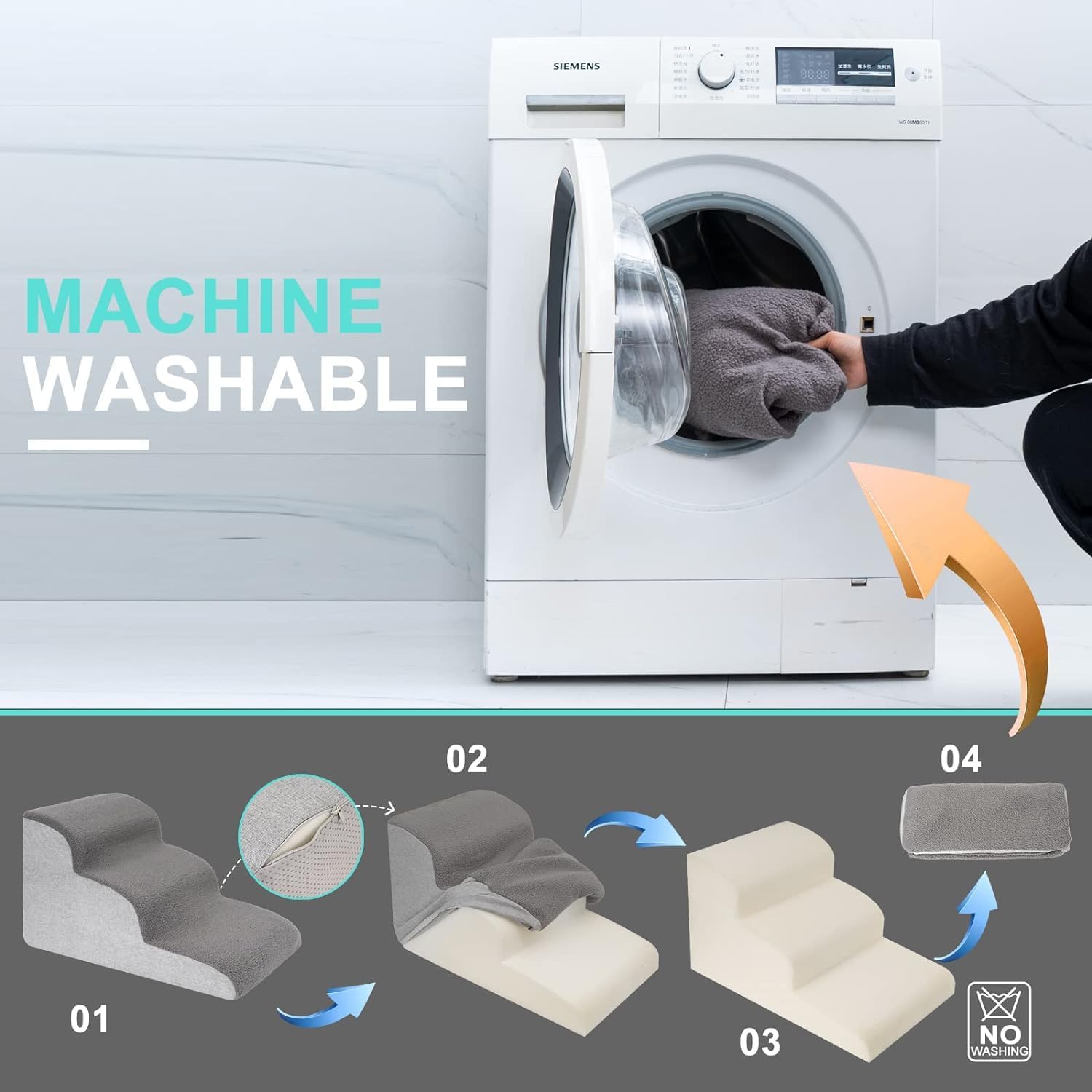 Uross Dog Stairs for Small Dogs- Dog Steps Stairs Ramps for High Bed Couch, High Density Foam Pet Steps Stairs for Dogs to Get on Bed, 3 Tiers Cat Doggy Steps Ramps for Joint Pain Dog(Gray)