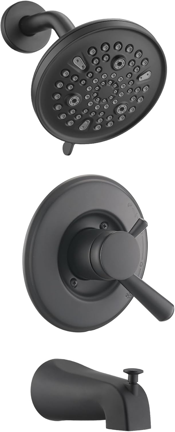 9-Setting Rain Shower Faucet Compatible with 17& 1700 Series Tub Trim Kit, High Pressure 5.5" Round Rain Shower Head& Handle Set, Matte Black (Valve& Catridge Not Inclued)