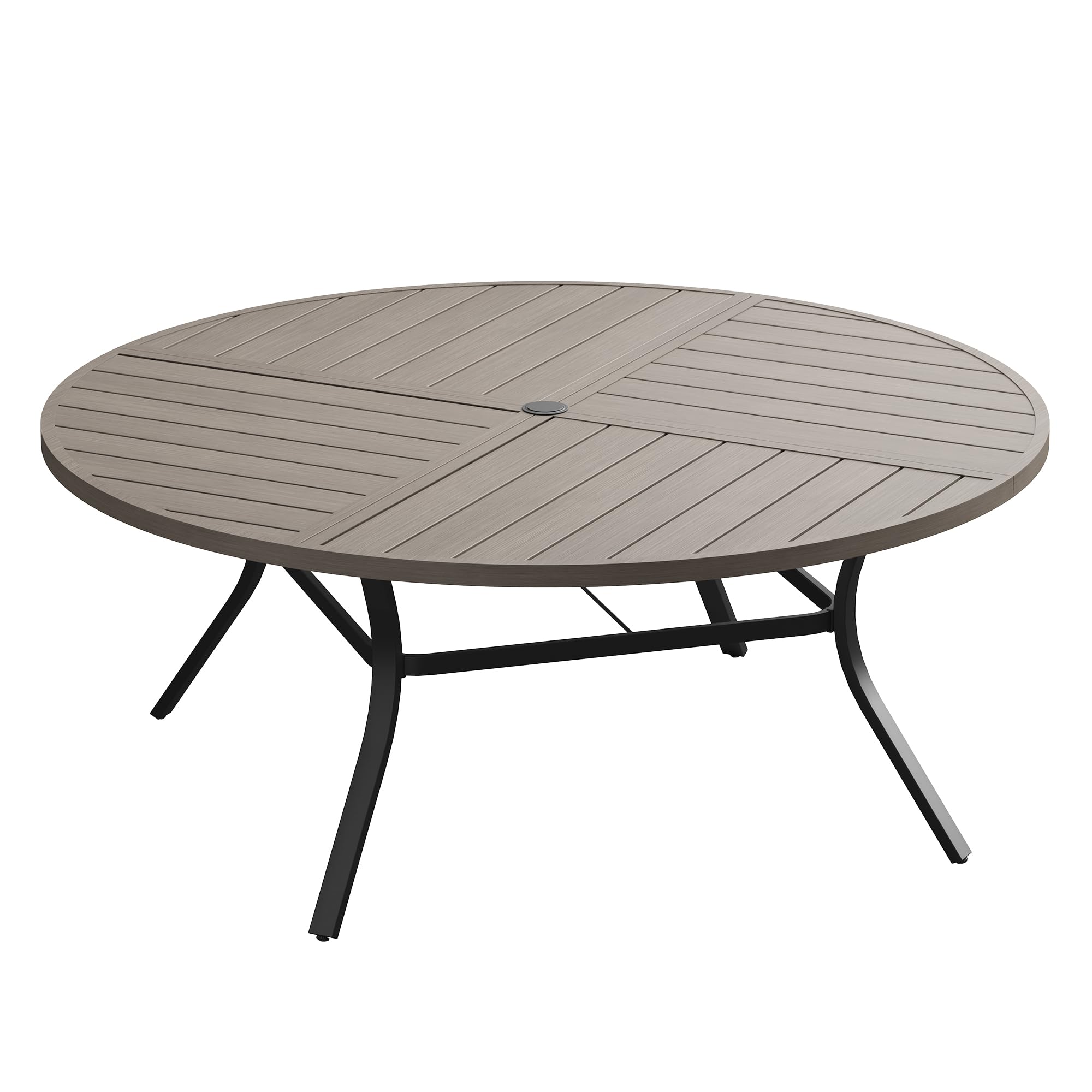 VICLLAX 63" Round Outdoor Table, Patio Dining Table for 8-10 with Umbrella Hole for Garden Lawn Deck Backyard, Antique Grey