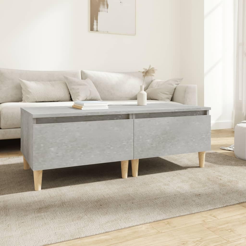 SXZenSpace Concrete Grey Side Tables Set of 2, 50x46x35 cm Engineered Wood with Solid Eucalyptus Legs, Modern Scandinavian Design End for Living Room, Bedroom and Hallway