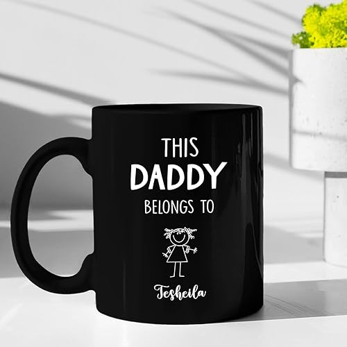 Miniatura 3 de Taza de café con texto en inglés "This Daddy Belongs To Coffee Cup", regalo para el día del padre, Navidad, taza de café negra personalizada con
