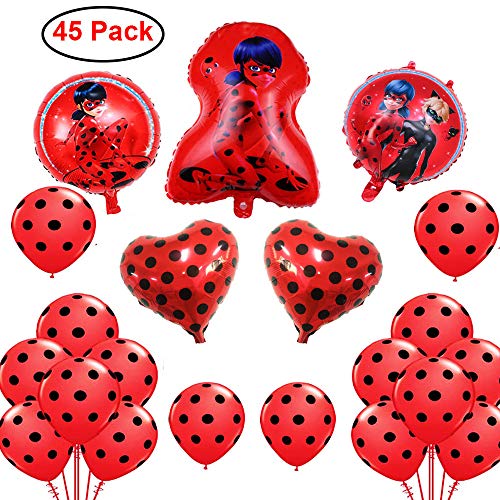 Geenber 45 Pack Miraculeuse Coccinelle Feuille Balloon Set Coccinelle Décorations De Fête Fournitures Coccinelle Ballons pour Coccinelle Super-héros Filles Fête d'anniversaire Baby Shower