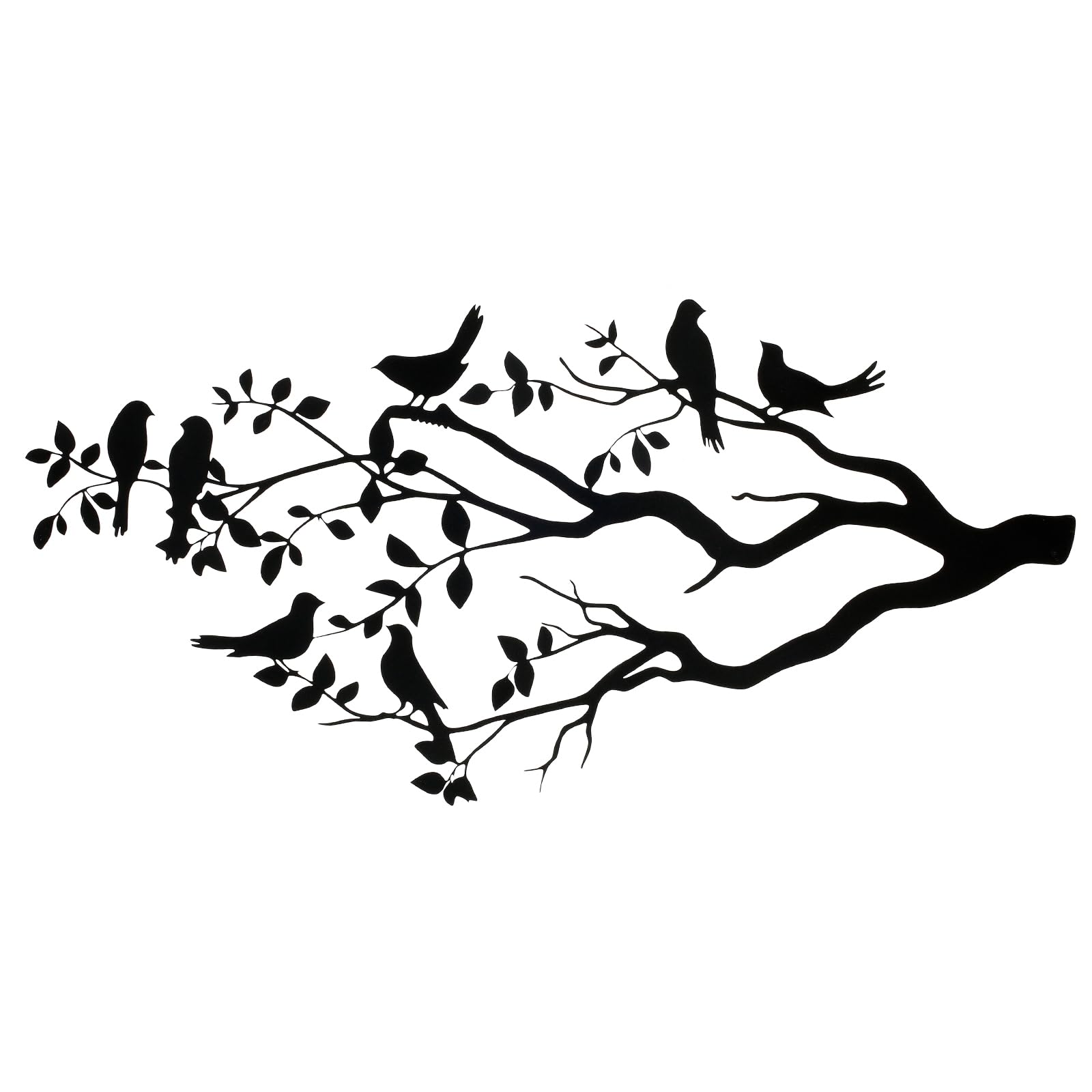 Nihuifdpy Black Metal Wall Art Bird On Branch, Vivid Metal Bird Silhouette With Birds And Leaves, Hanging Wall Sculpture 40X19.8cm Large Decorative Wall Art For Indoor Outside Living Room Home Office
