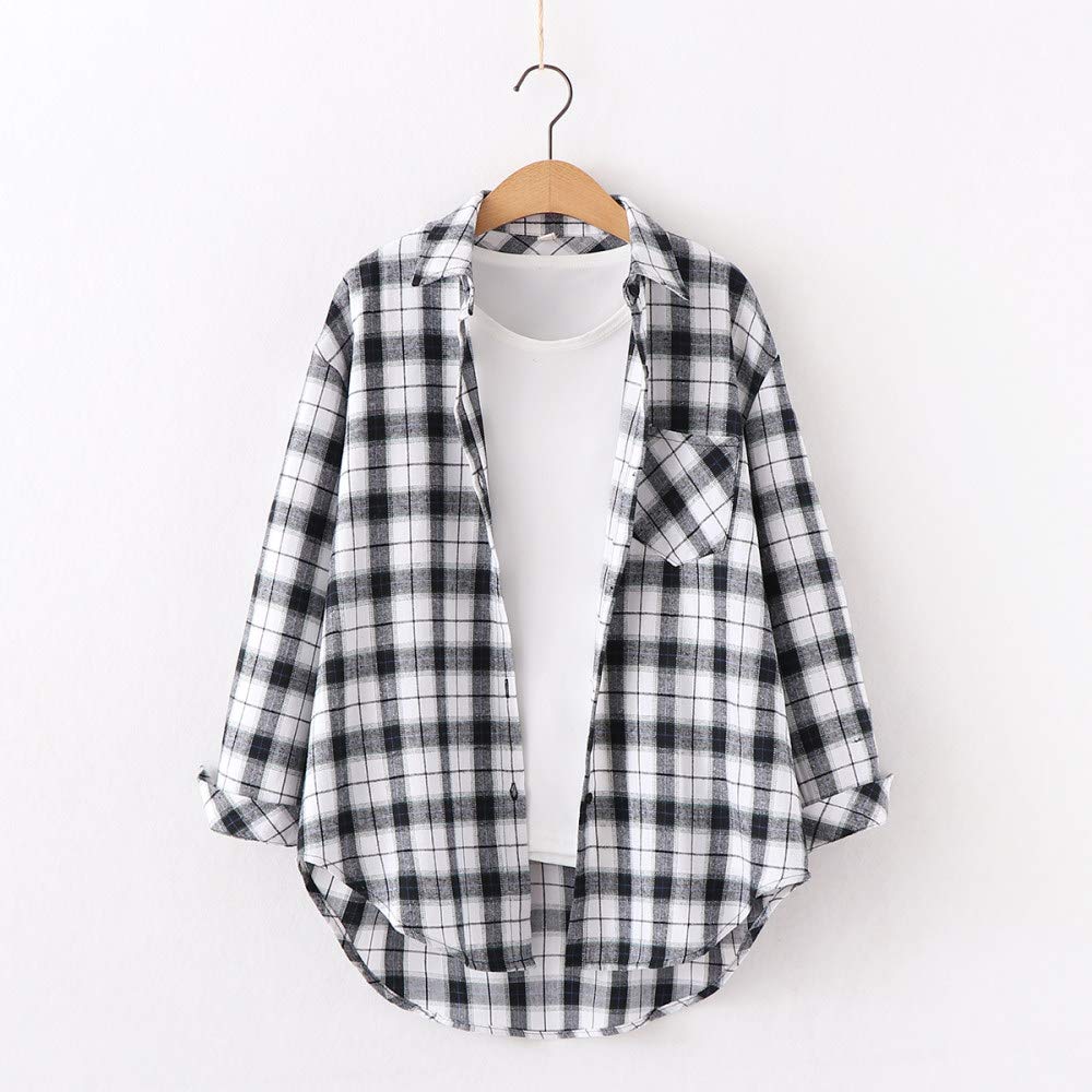 Hemd Damen,Holzfällerhemden für Damen Weiß Und Schwarz Kariert Flanellhemden für Damen Lässige Mäntel Roll-Up-Ärmel Strickjacke Vintage-Knöpfe Sexy Hemden Damenmantel