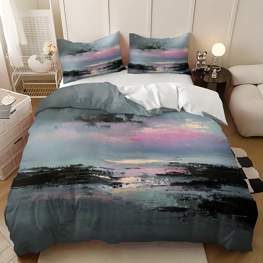 Pościel 200 x 200 cm, szara, miękka i oddychająca, 3-częściowa