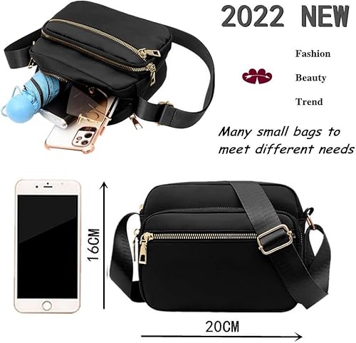 Vista 4 de DIHKLCIO Bolsos cruzados de nailon para mujer, monederos y bolsos de mano, bolsas de mensajero casuales para mujer, bolso cruzado negro impermeable