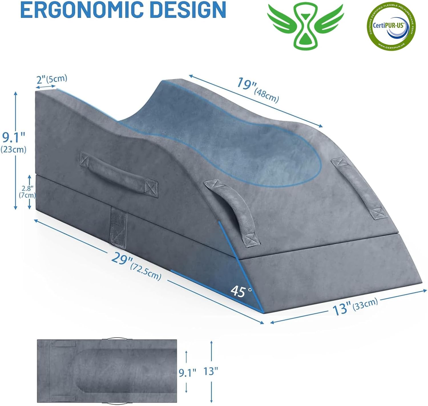 Leg Elevation Pillows, Wedge Pillow for After Surgery, Memory Foam Leg Support Adjustable, Comfort Care for Back Knee Hip Ankles Pain, Knee Pillow for Sleeping Blood Circulation Grey