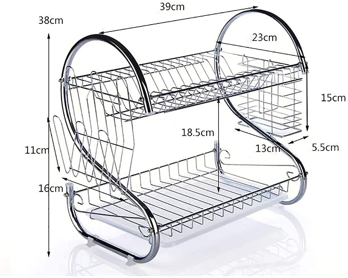 Cesta de drenaje de cocina, Pastel de secado de platos, estante de recolección de 2 niveles en forma de S multifuncional, herramientas de almacenamiento de cocina de acero inoxidable, for el mostrador