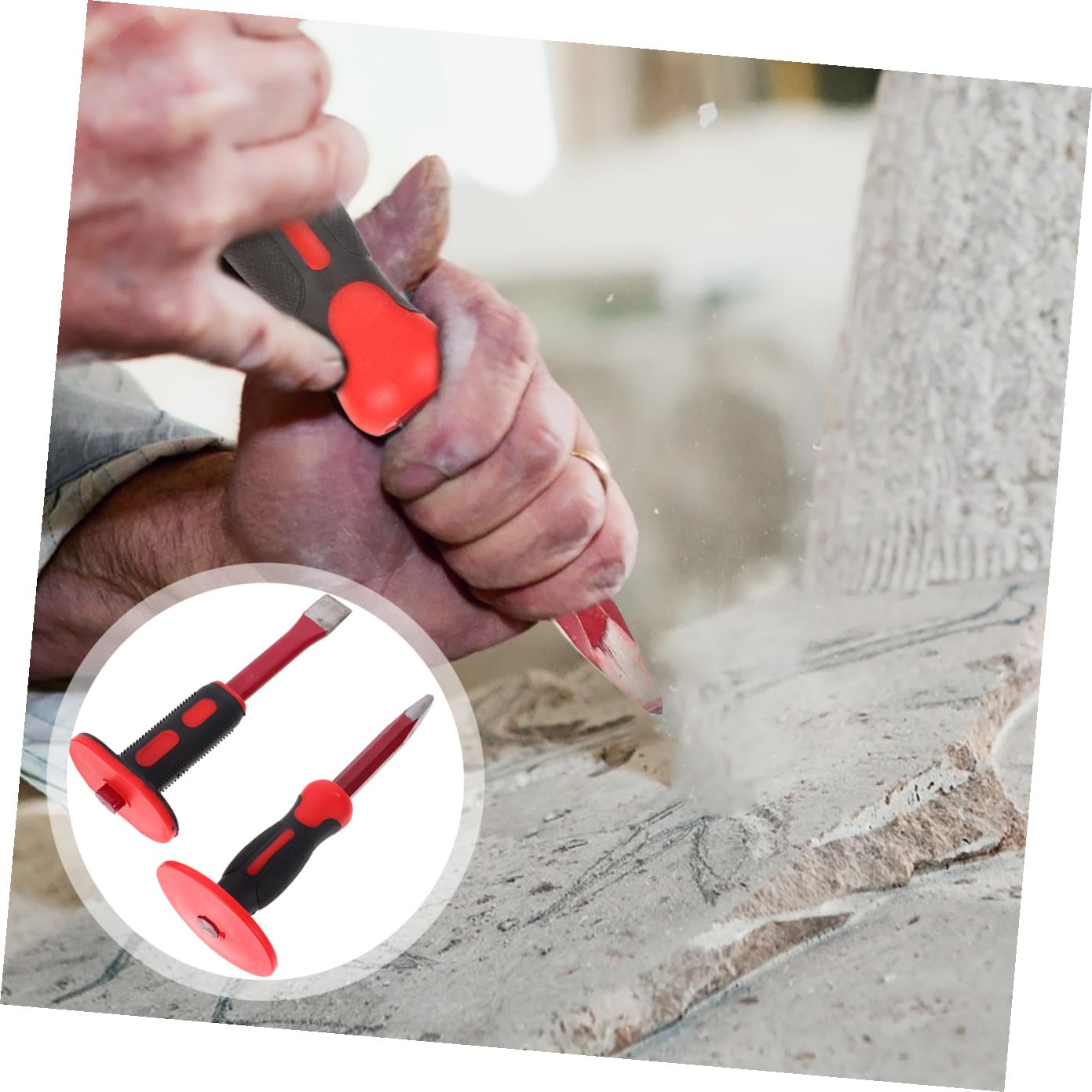 Healeved Set di Scalpelli da Muratura 25 Cm Protezione per Mano, Acciaio Cromo-vanadio ad Alta Durezza, per Taglio e Rottura di Pietra Dura, Mattone e Calcestruzzo
