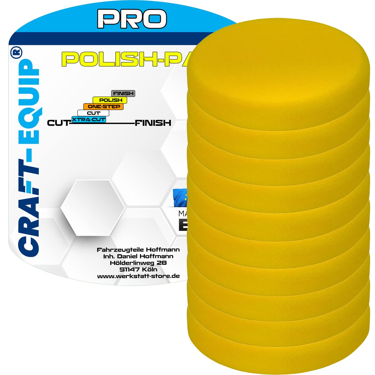 10er Sparpack Craft-Equip PRO RO Polierschwamm Polierpad mit Klettverschluss Made IN EU (10er Sparpack 125mm RO Polierschwamm Polish Gelb)
