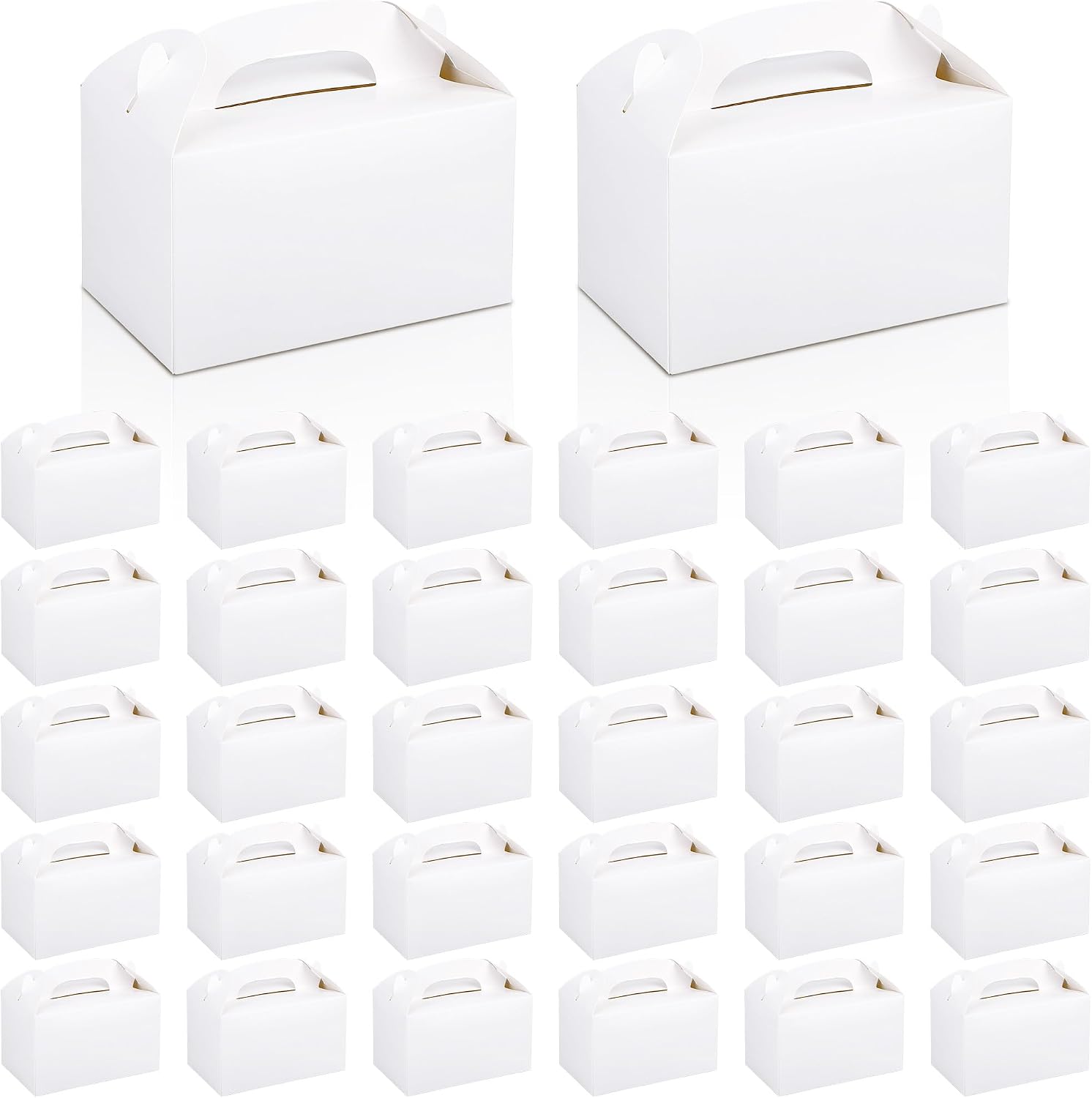 32 Pack White Party Favor Boxes Gable Treat Boxes with Handles 6 x 3.5 x 3.5 Inches Birthday Gift Goodie Boxes for Cookies Candies for Wedding Baby Shower Party Supplies