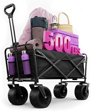 180L Collapsible Wagons Carts,Foldable Shopping Wagon Cart,500lbs Weight Capacity Beach Wagon with Wheels,Collapsible Folding Utility for Camping, Garden, Sports, Shopping Black